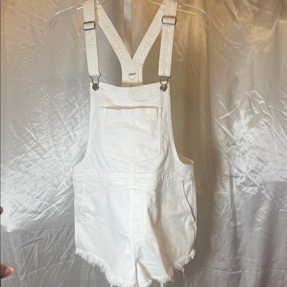 aerie Pants - Aerie Cream Denim Overalls A0375